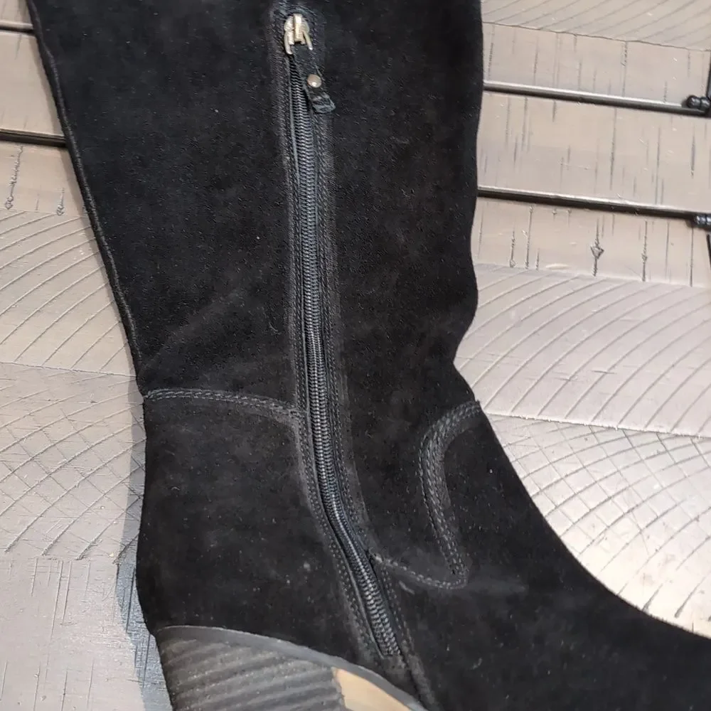 Kelsi Dagger Brooklyn Logan Over The Knee Boots Black Suede Stacked Heel Sz 9.5